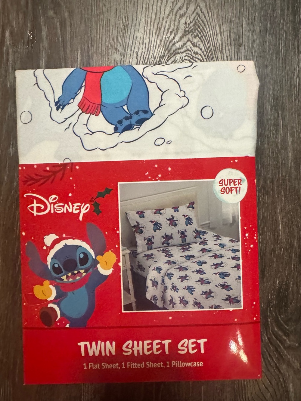 Disney Stitch Christmas Winter Twin Sheet Set- New